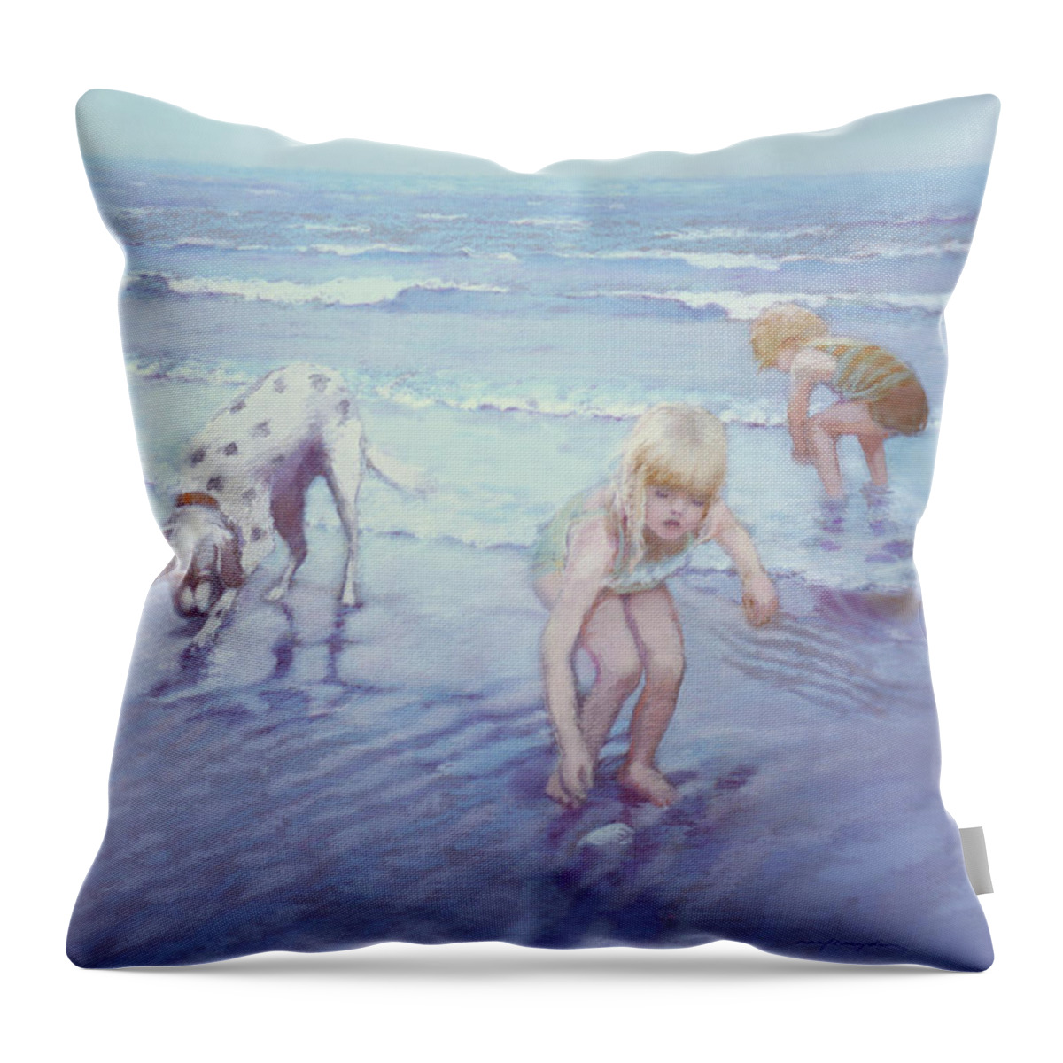Beach Throw Pillow featuring the painting Beach Threesome by J Reifsnyder