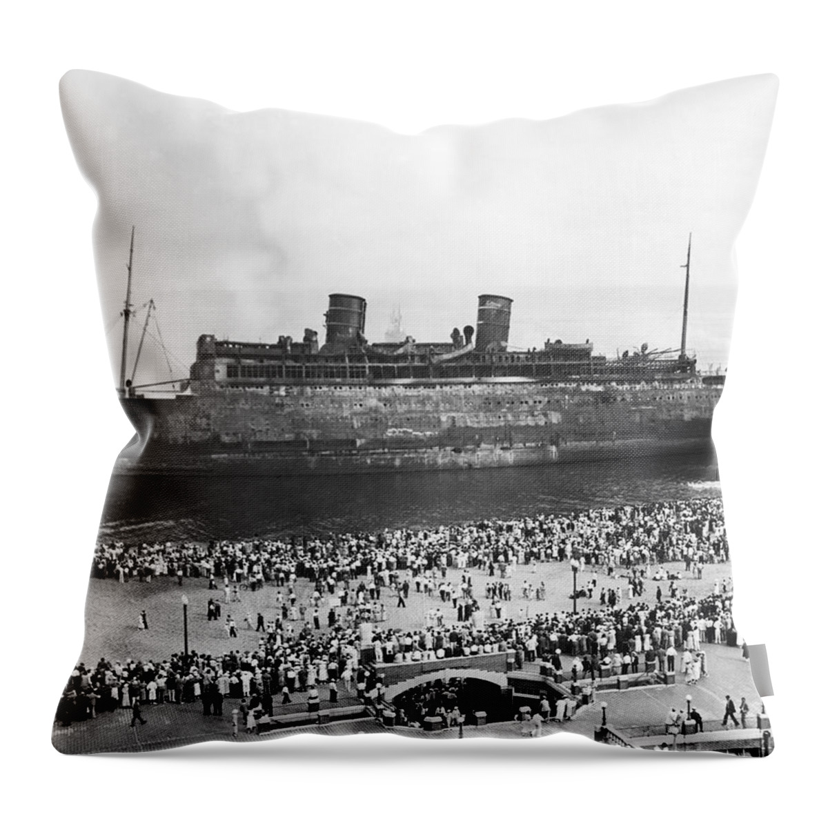 1930s Throw Pillow featuring the photograph Beached SS Morro Castle by Underwood Archives