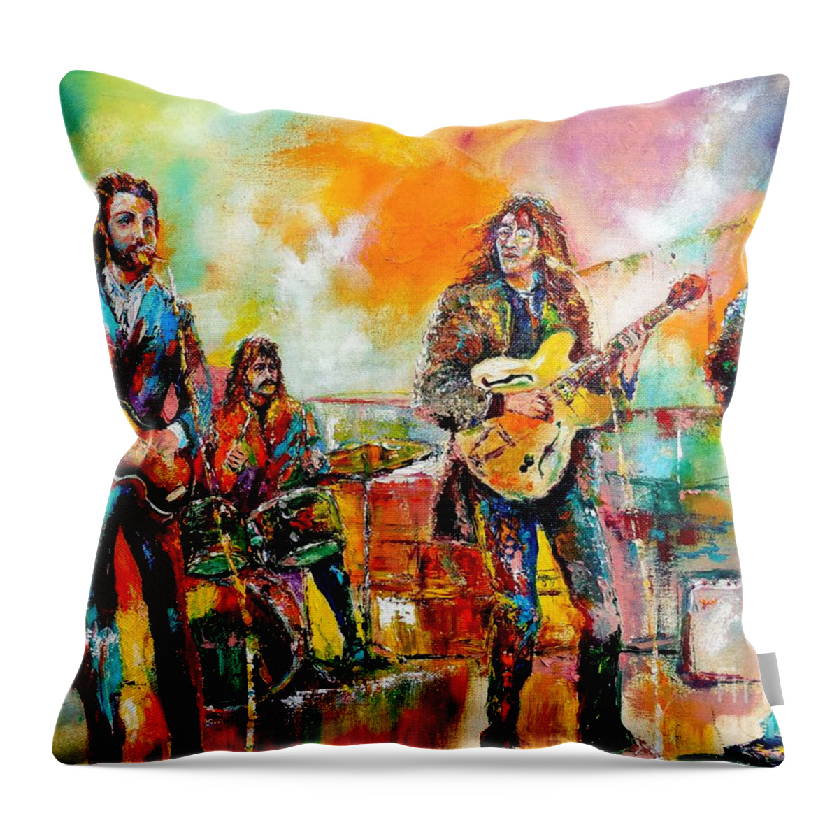 John Lennon Throw Pillow featuring the painting Beatles Rooftop Concert 2 by Leland Castro