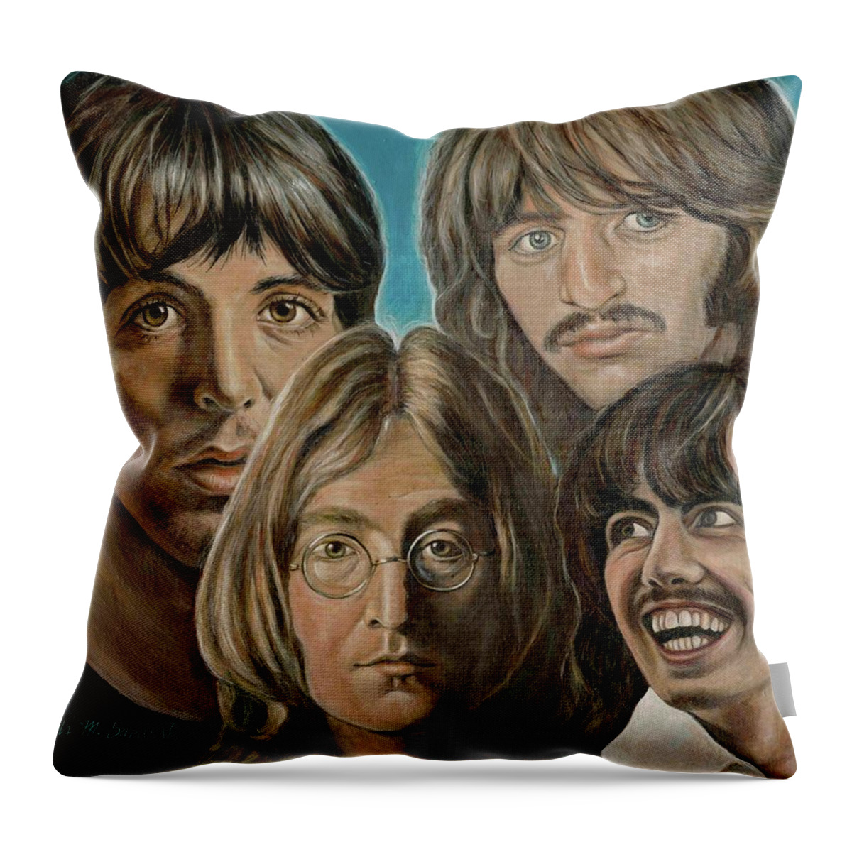 Beatles Throw Pillow featuring the painting Beatles The Fab Four by Melinda Saminski