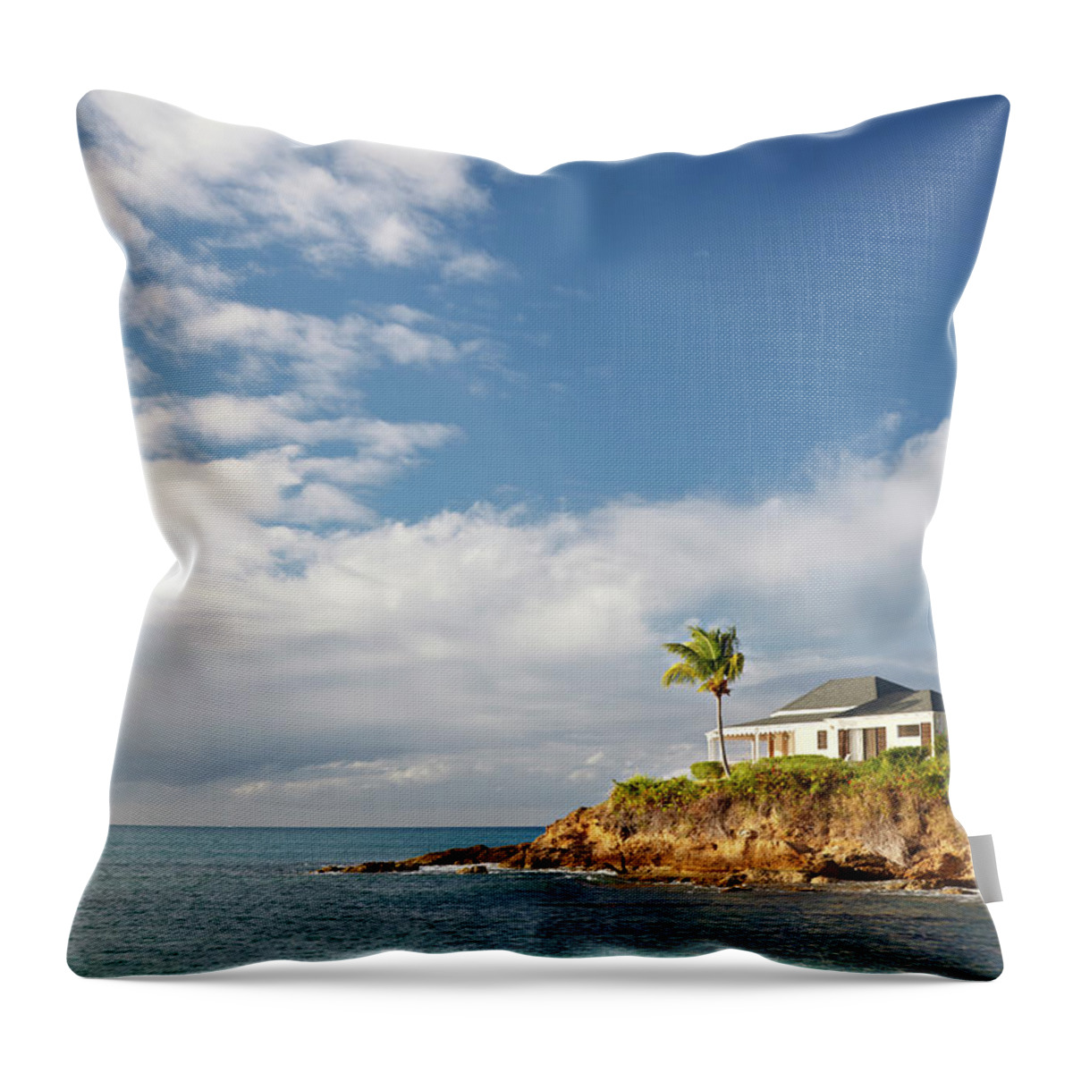 Water's Edge Throw Pillow featuring the photograph Beautiful Holiday Villa In Antigua by Michaelutech