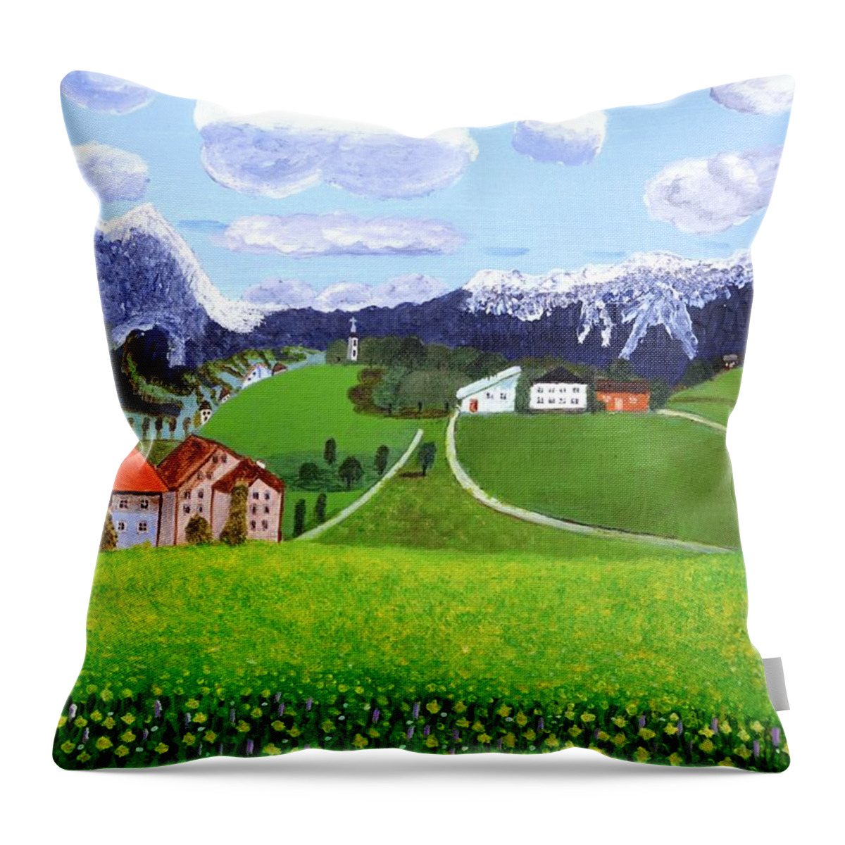 Cloud Throw Pillow featuring the painting Beautiful Norway by Magdalena Frohnsdorff