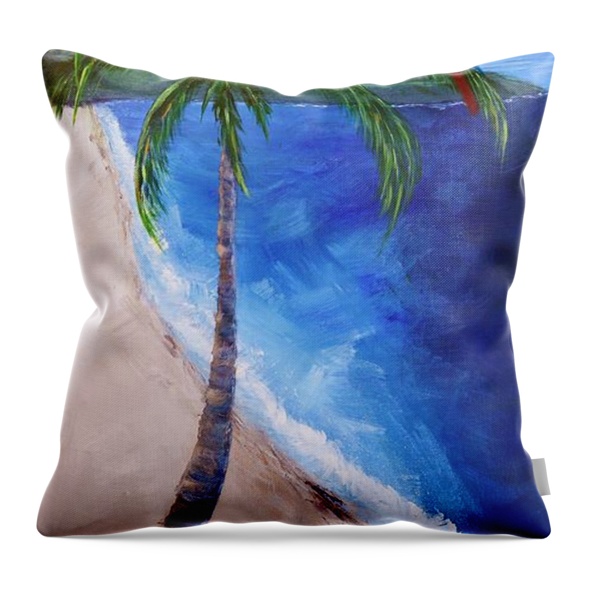 Sand Throw Pillow featuring the painting Beautiful Palos Verdes Palm and Parrots by Jamie Frier