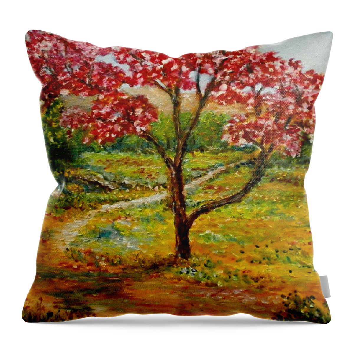 Landscapes  Canvas Prints Originals Impressionism Trees Spring Seasons  Throw Pillow featuring the painting Beautiful park by Konstantinos Charalampopoulos