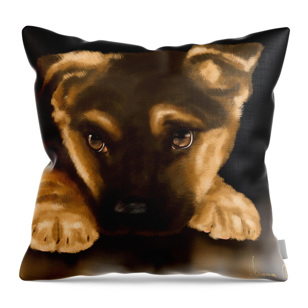 Digital Throw Pillow featuring the painting Beautiful puppy by Veronica Minozzi