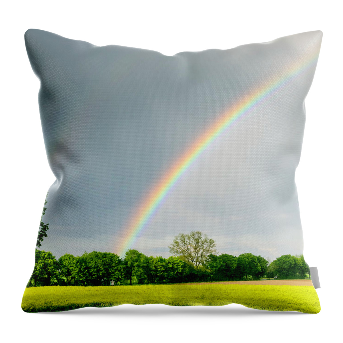 Climate Throw Pillow featuring the photograph Beautiful Rainbow Bright Yellow by Wepix