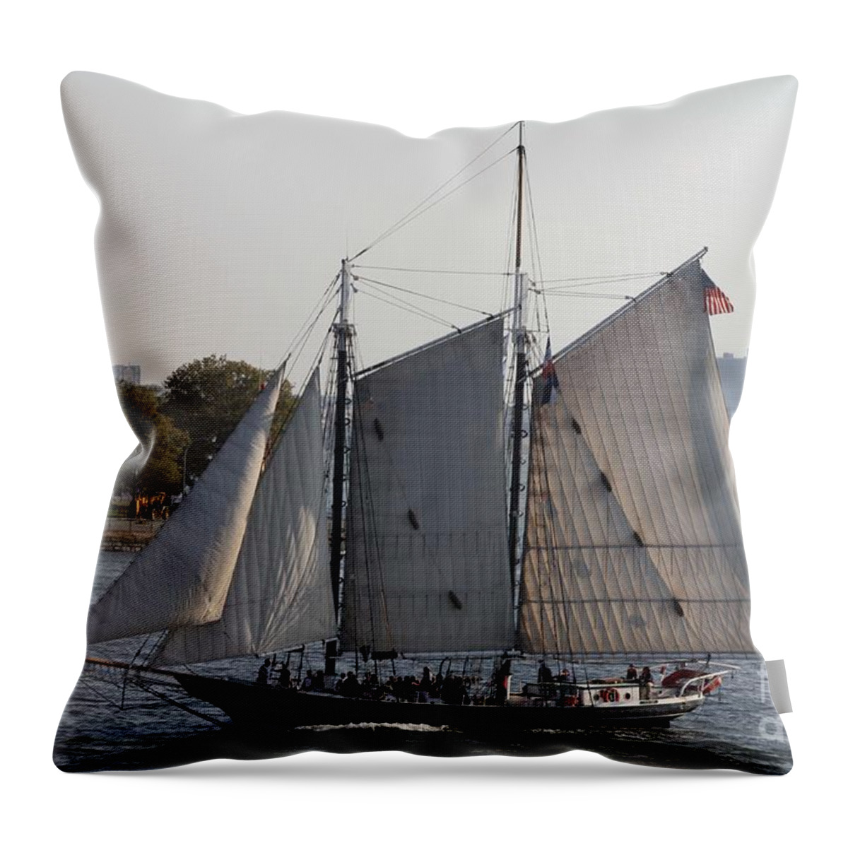 Beautiful Sailboat In Manhattan Harbor Throw Pillow featuring the photograph Beautiful Sailboat In Manhattan Harbor by John Telfer