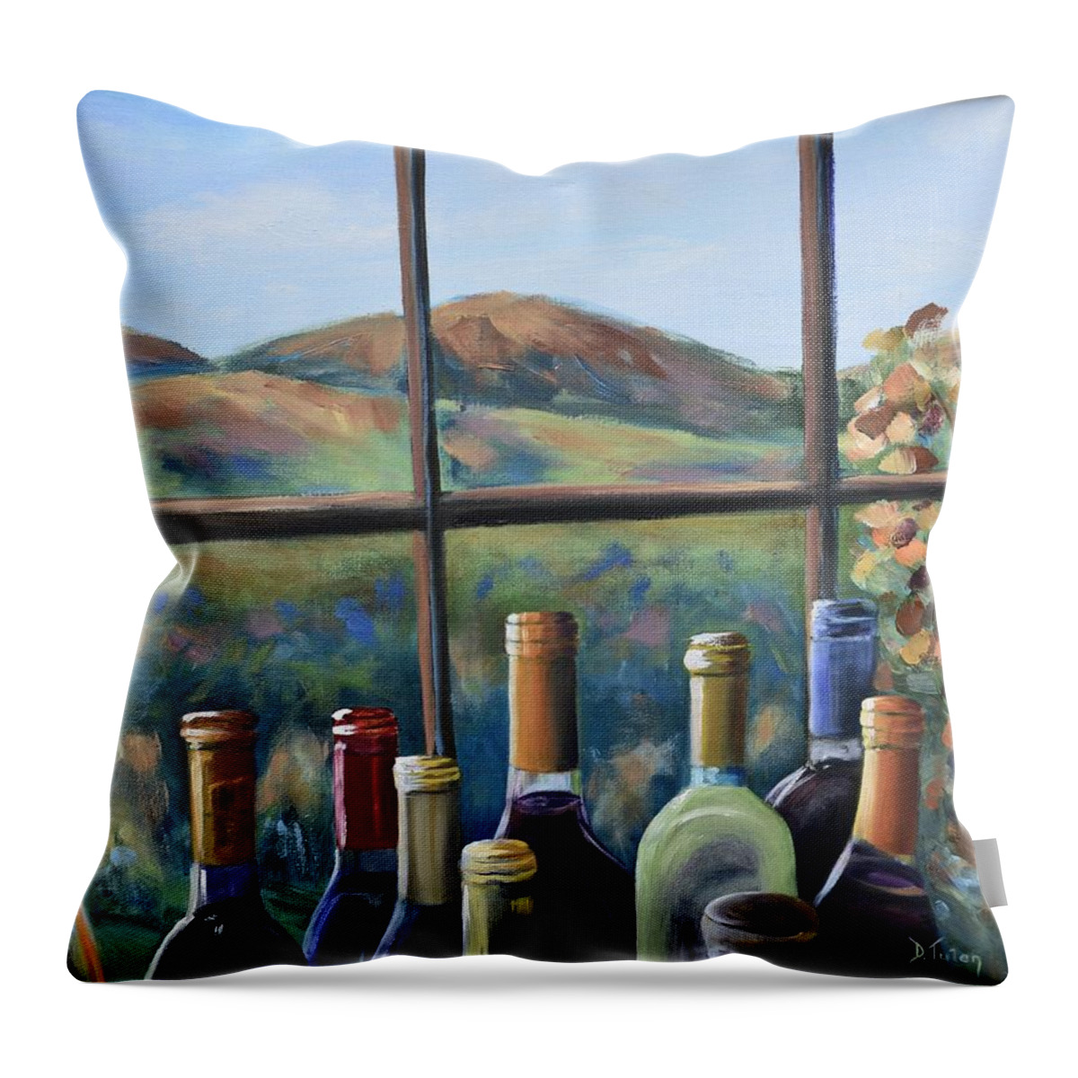 Wine Throw Pillow featuring the painting Beautiful View by Donna Tuten