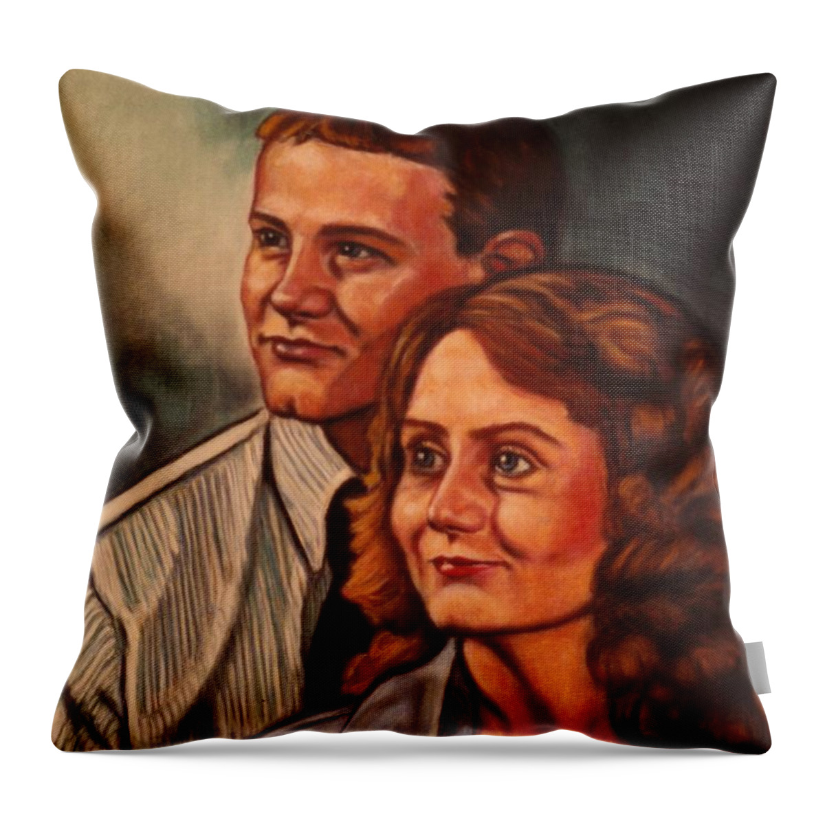 Portrait Throw Pillow featuring the painting Becky and Ron Yearout by Kendall Kessler