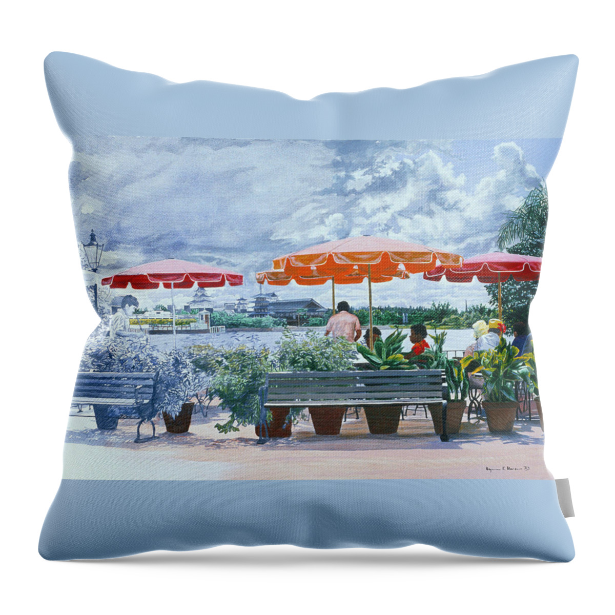 Umbrellas Throw Pillow featuring the painting Becoming Real by Lynn Hansen