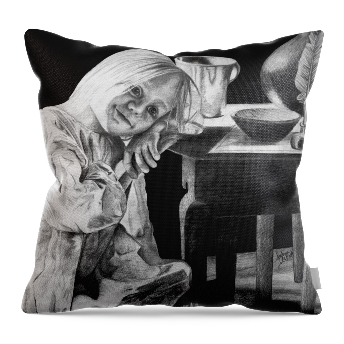 Girl Throw Pillow featuring the drawing Bedtime by SophiaArt Gallery