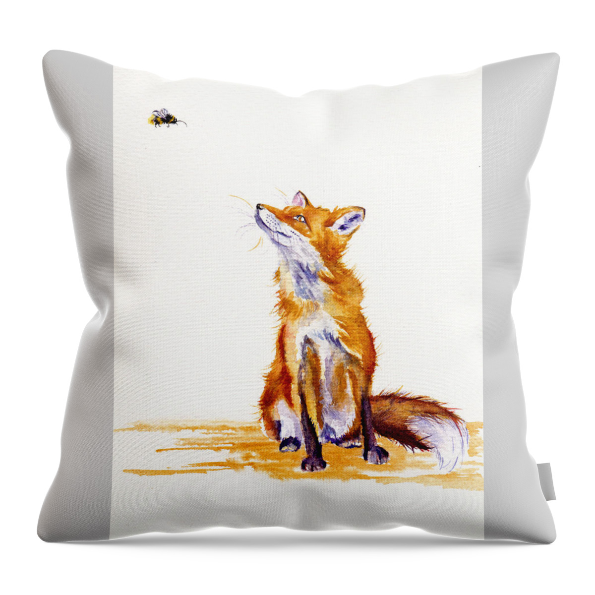 Fox Throw Pillow featuring the painting Bee Enchanted - Fox by Debra Hall