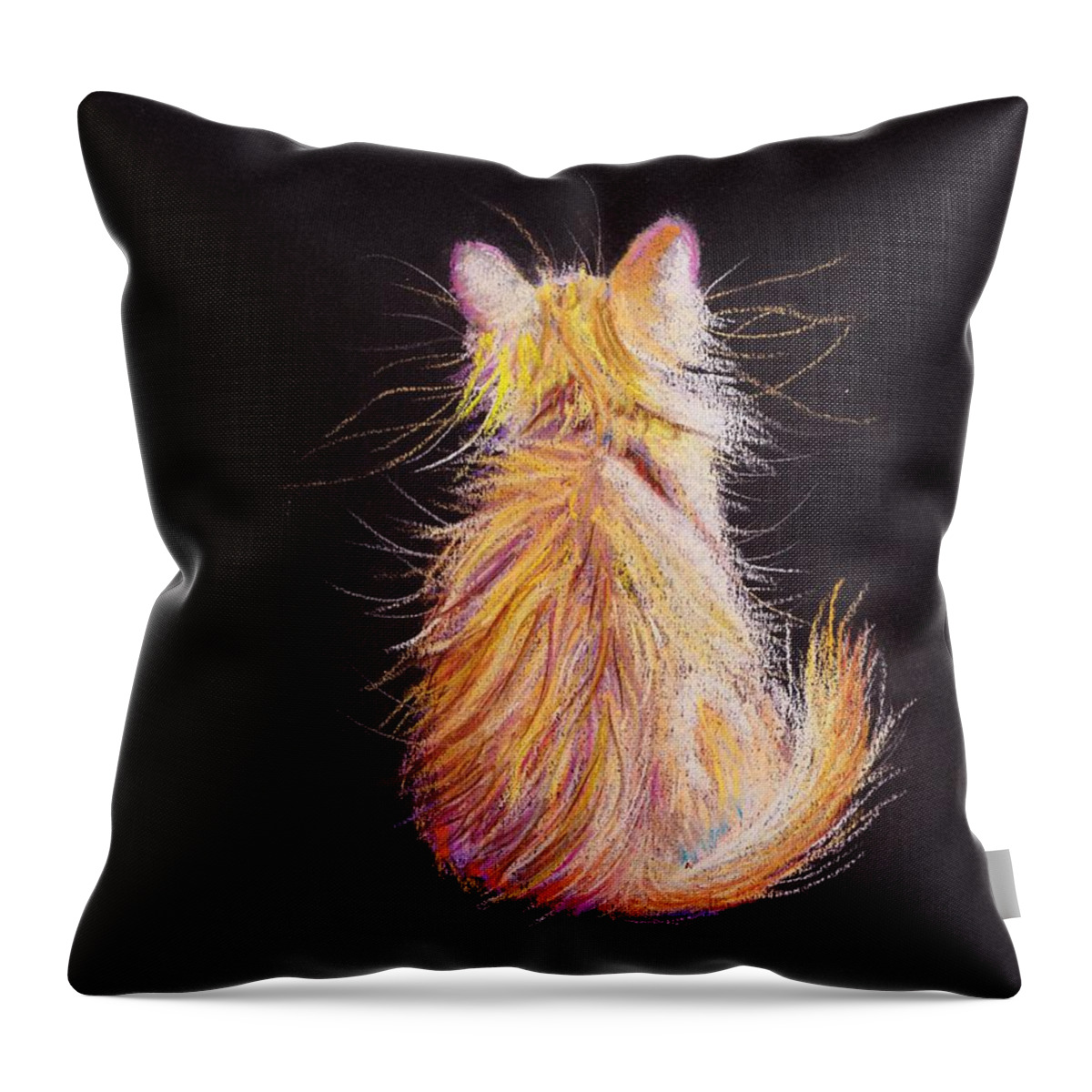 Cat Throw Pillow featuring the painting Bee Inspired  in pastels by Debra Hall