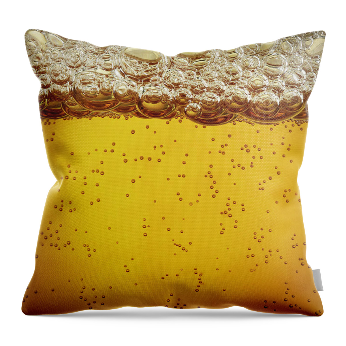 Yellow Throw Pillow featuring the photograph Beer Bubbles by Jeremy Hudson