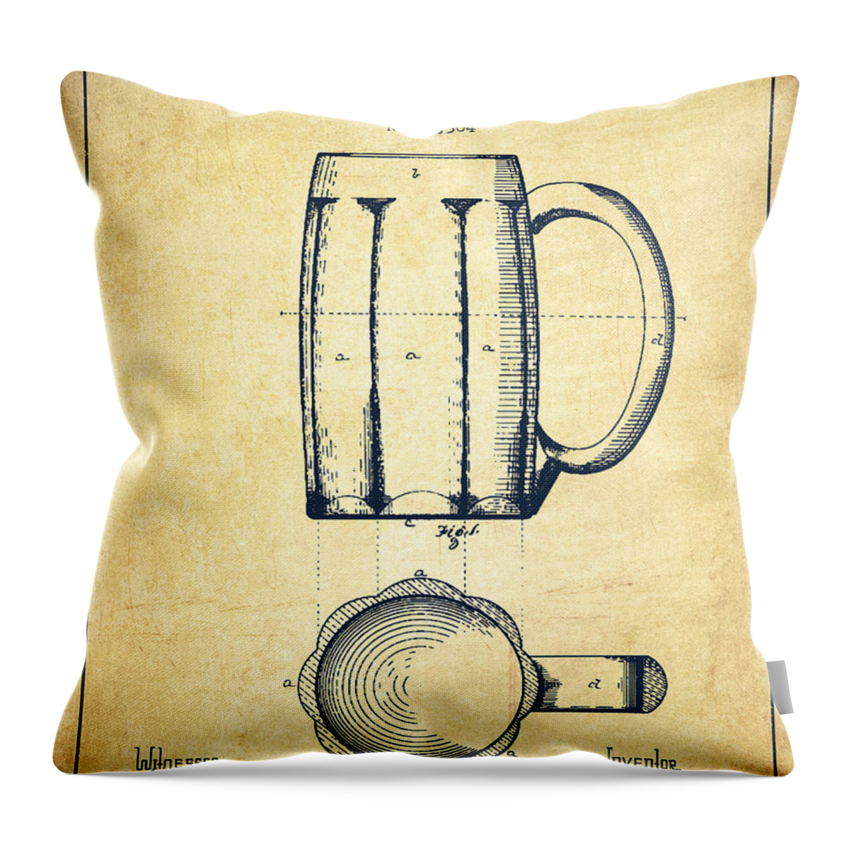 Beer Mug Throw Pillow featuring the digital art Beer Mug Patent Drawing from 1876 - Vintage by Aged Pixel