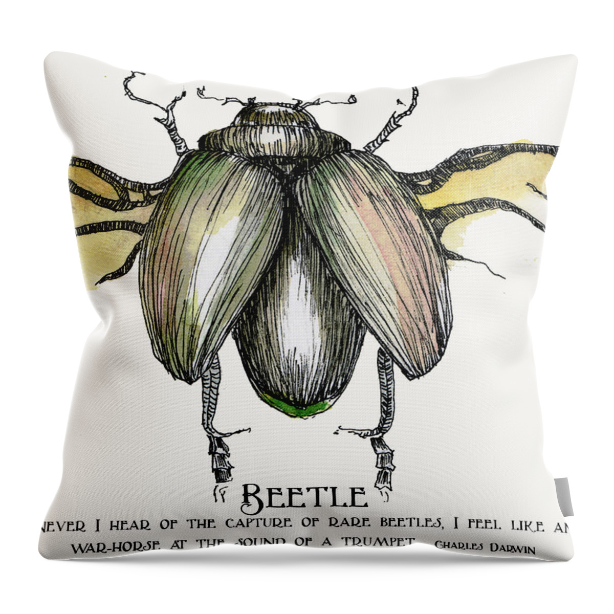 Bugs Throw Pillow featuring the painting Beetle mania by Maureen Moore