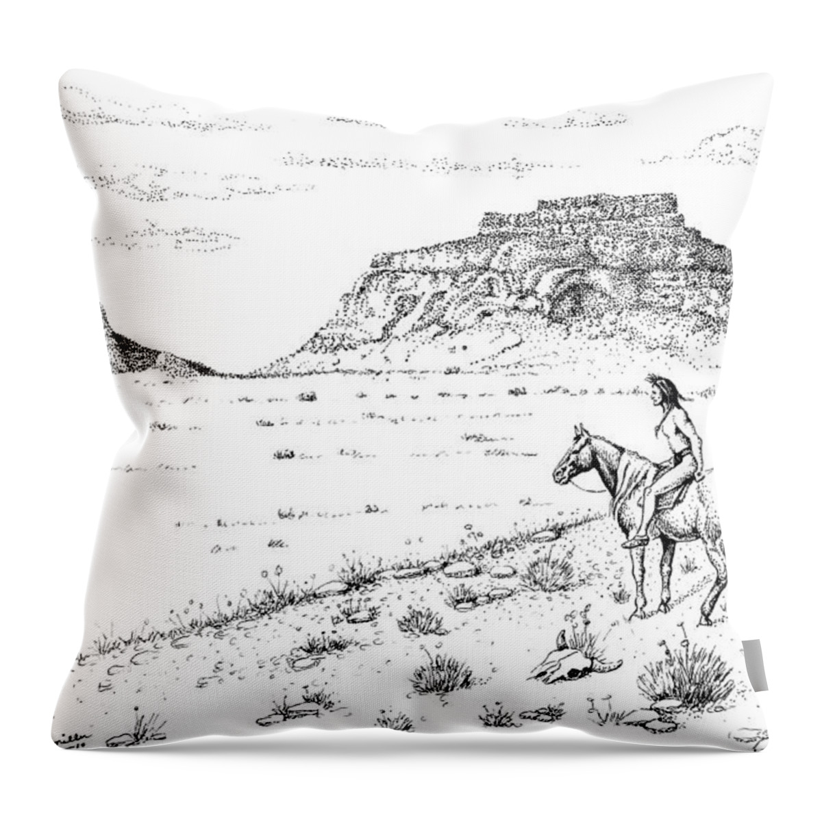 Art Throw Pillow featuring the drawing Open Prairie Overlook by Bern Miller