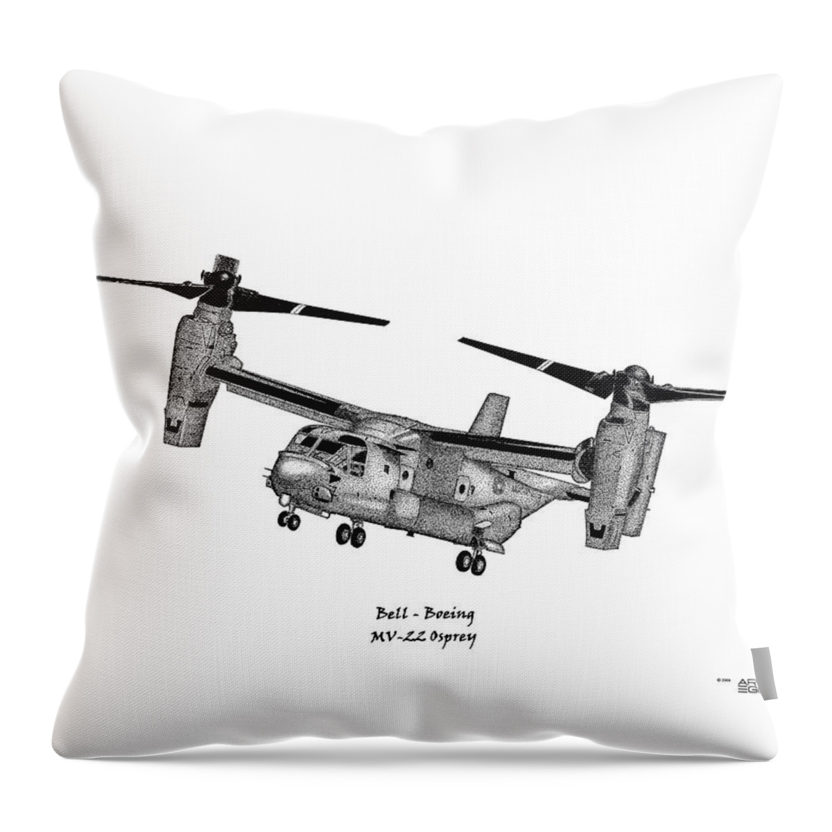 Bell Throw Pillow featuring the drawing Bell-Boeing MV-22B Osprey by Arthur Eggers