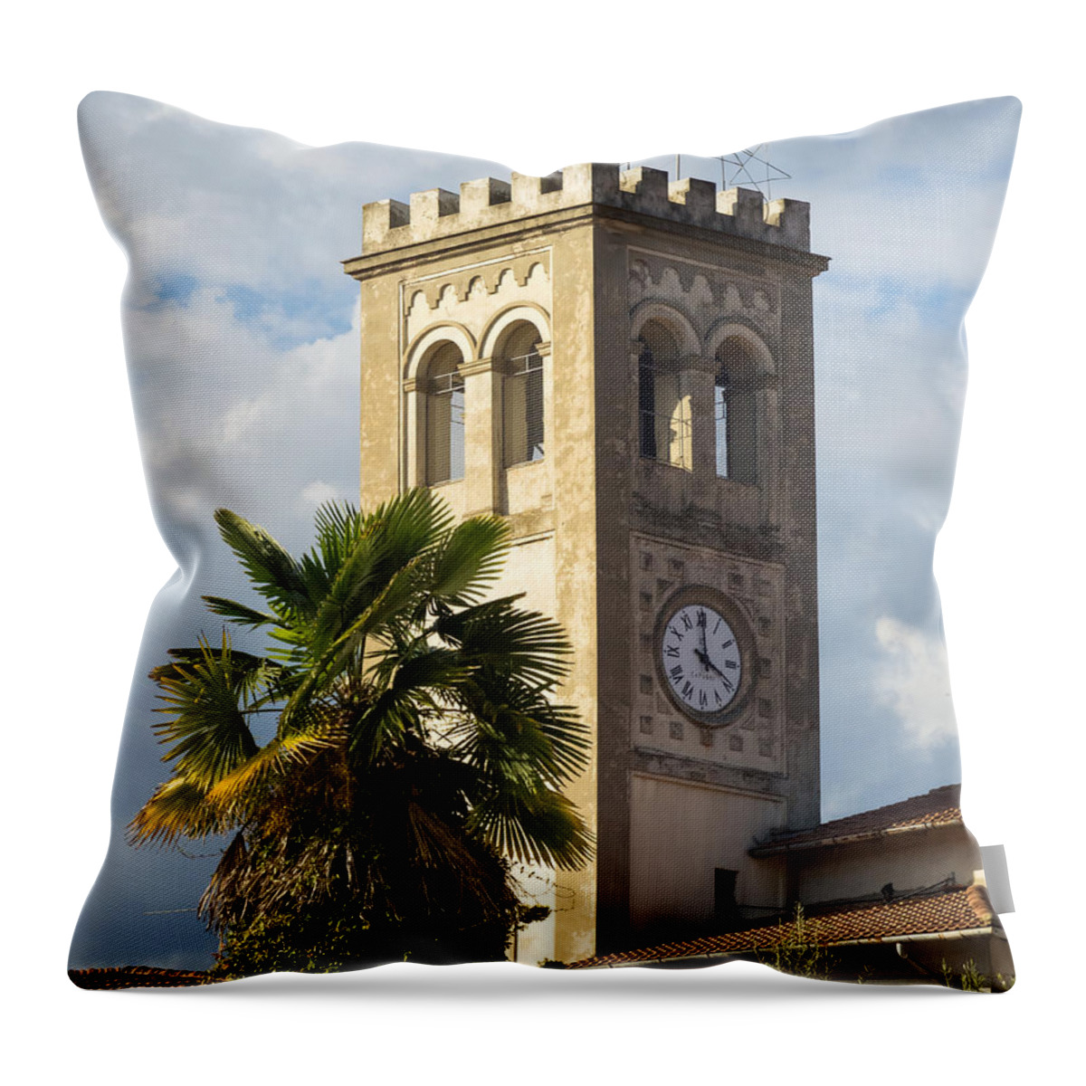 Bell Tower Throw Pillow featuring the photograph Bell Tower of Lamporecchio by Prints of Italy
