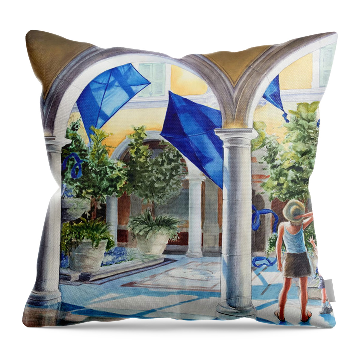 Art Throw Pillow featuring the painting Bellagio Kite Flight by Carolyn Coffey Wallace