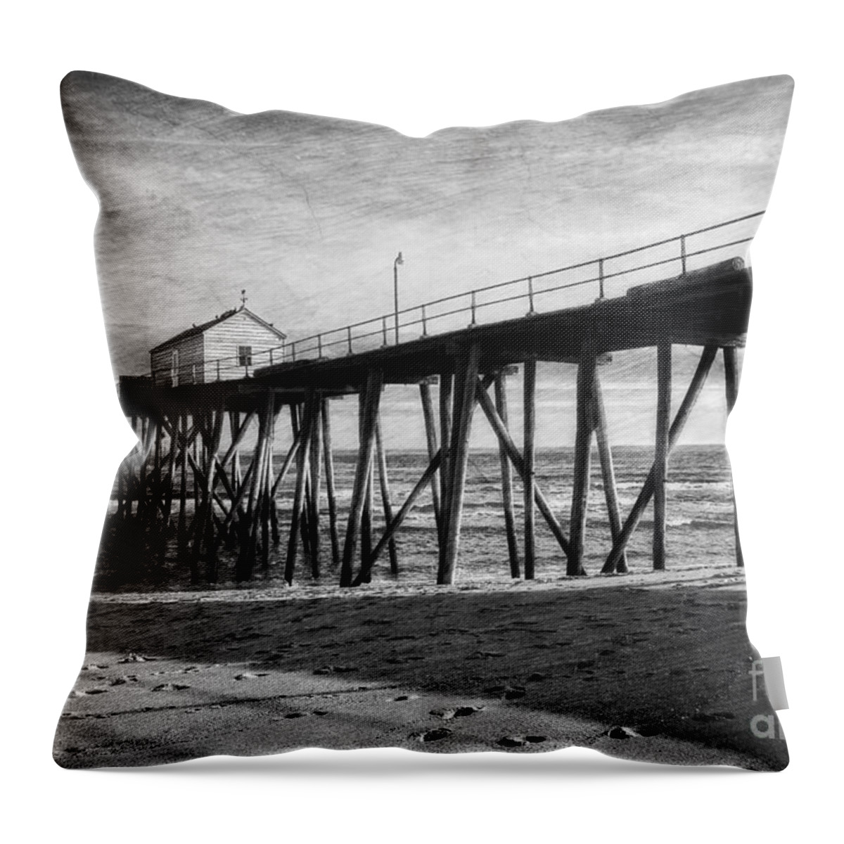 Belmar Throw Pillow featuring the photograph Belmar Fishing Pier in Black and White by Debra Fedchin