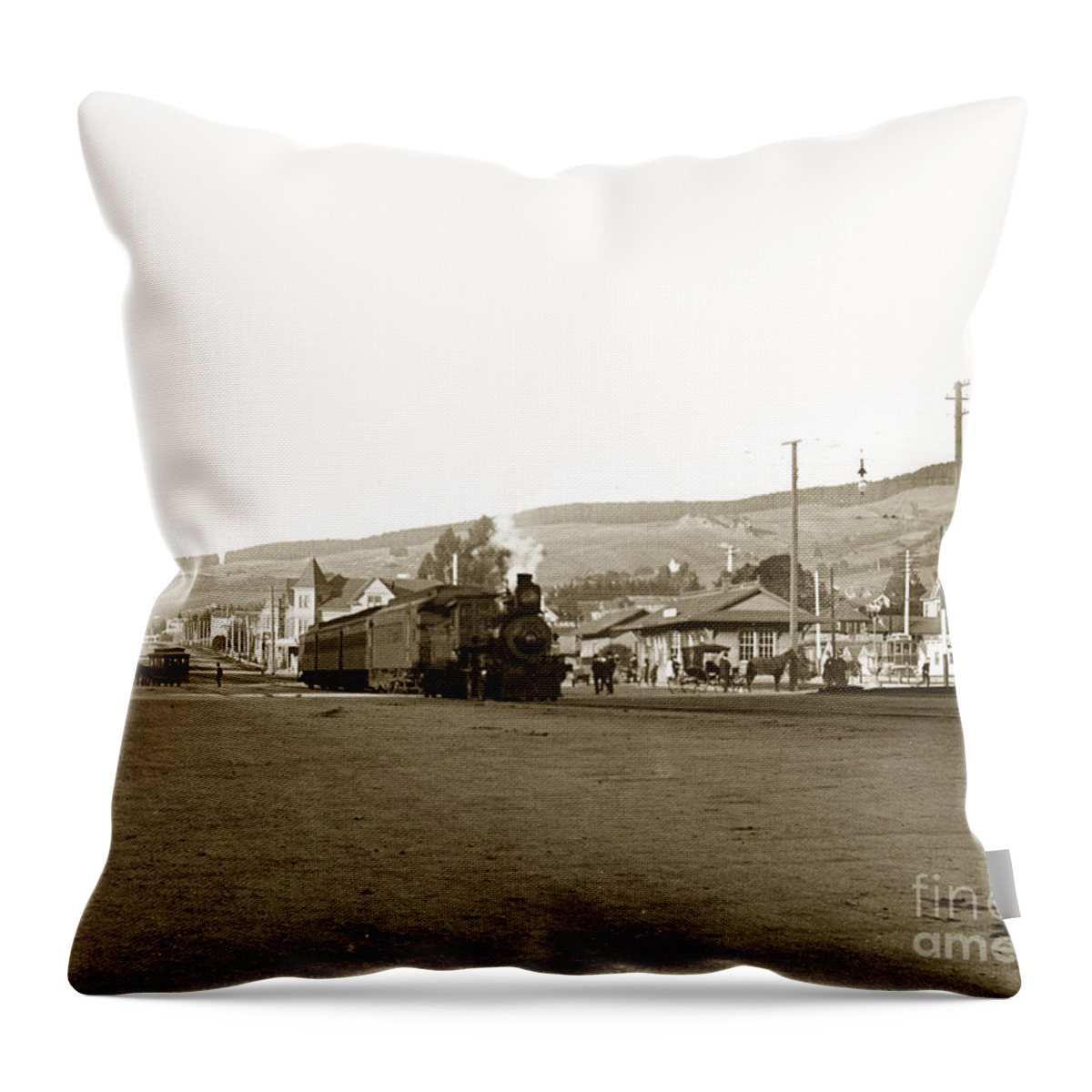 Berkeley Throw Pillow featuring the photograph Berkeley California Train station circa 1902 by Monterey County Historical Society