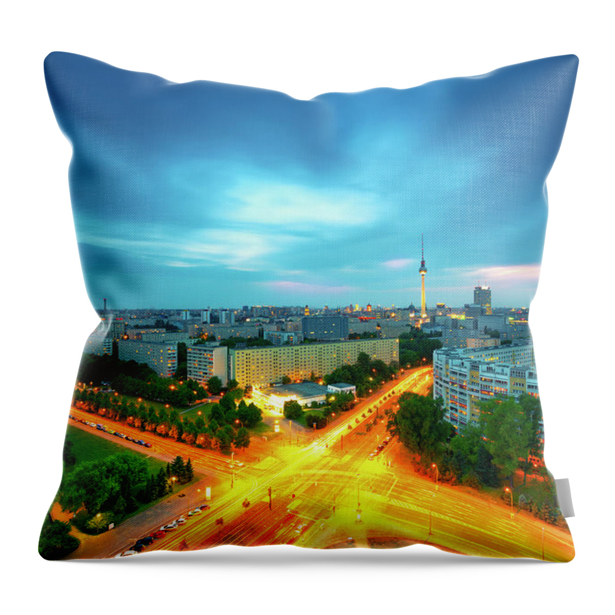 Berlin Throw Pillow featuring the photograph Berlin Skyline Cityscape With Traffic by Matthias Makarinus