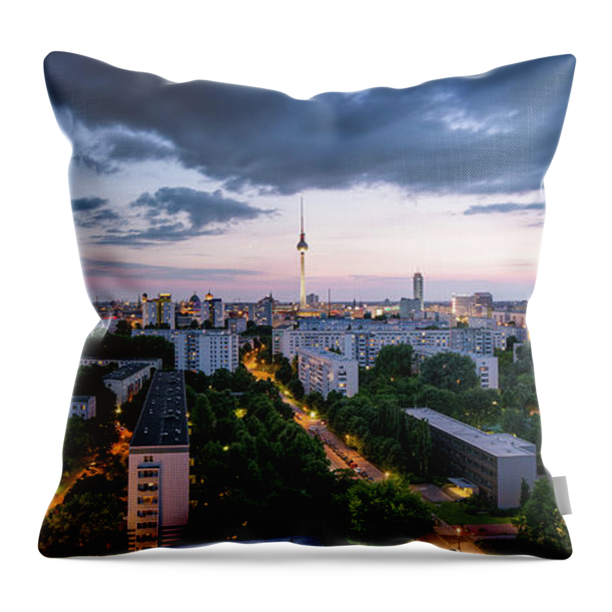 Tranquility Throw Pillow featuring the photograph Berlin Skyline Panorama With Fernsehturm by Spreephoto.de