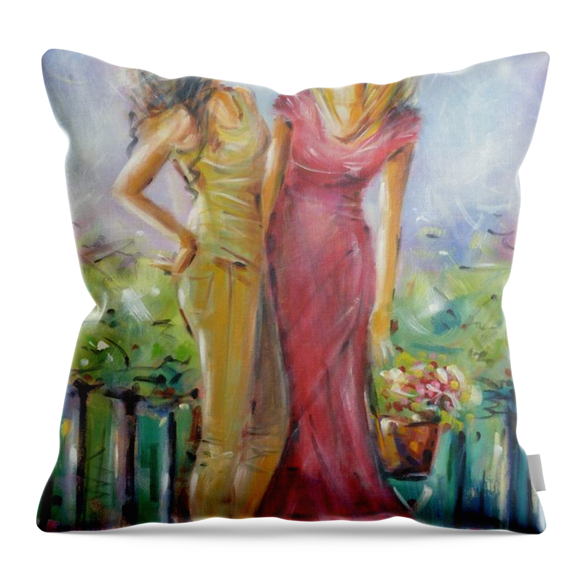 Women Throw Pillow featuring the painting Best Friends 171008 by Selena Boron