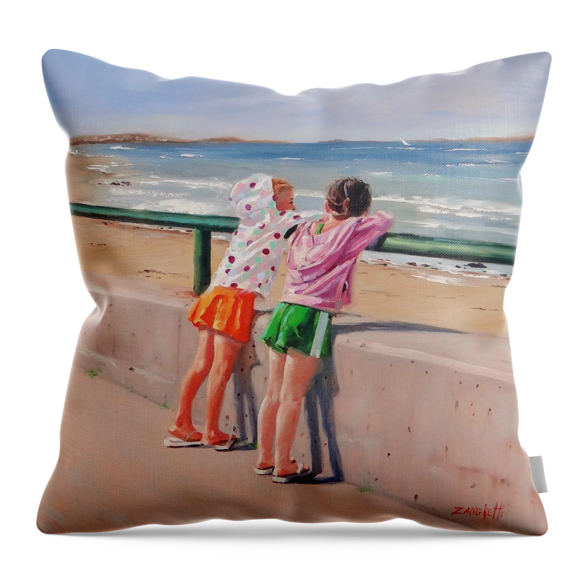 Little Girls Throw Pillow featuring the painting Best Friends Two by Laura Lee Zanghetti