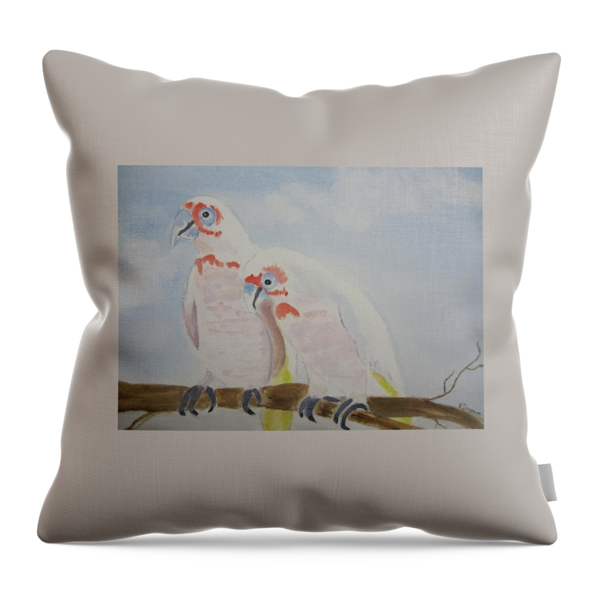 Birds Corella Birds In Australia Throw Pillow featuring the painting Best Mates by Elvira Ingram