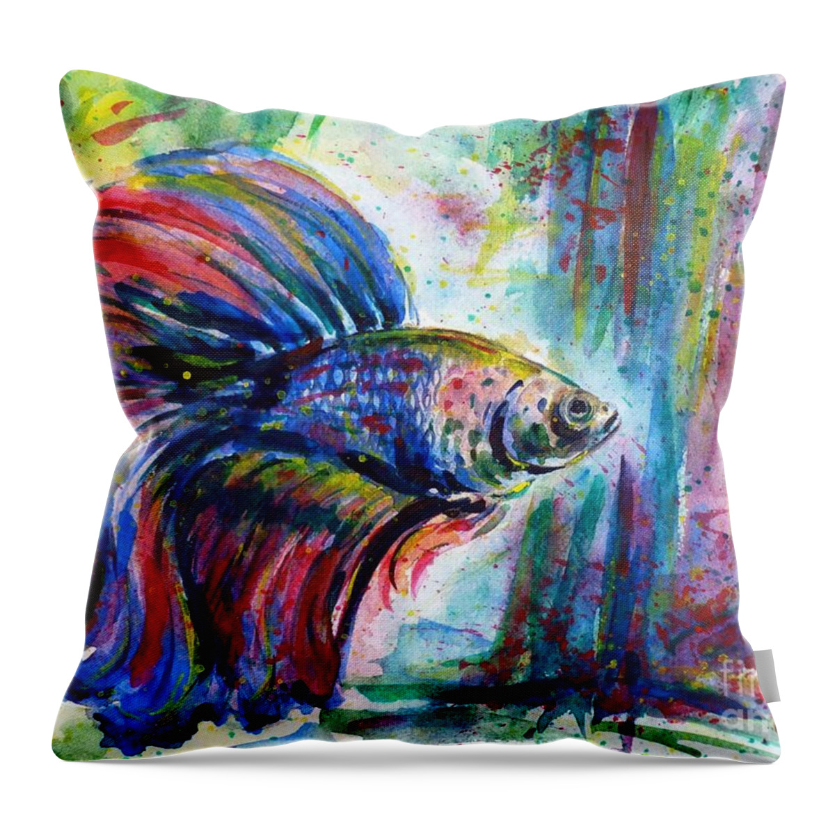 Betta Throw Pillow featuring the painting Betta by Zaira Dzhaubaeva