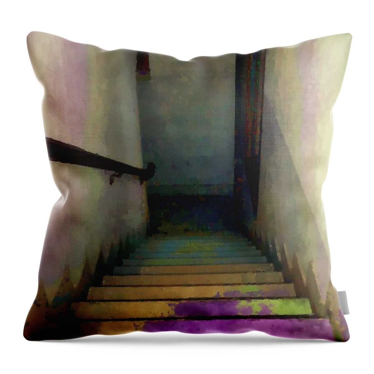 Stairs Throw Pillow featuring the painting Between Floors by RC DeWinter