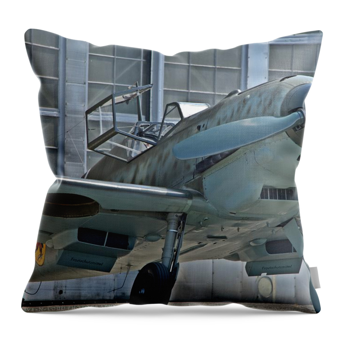 Bf109 Throw Pillow featuring the photograph bf109 E by Jeff Cook