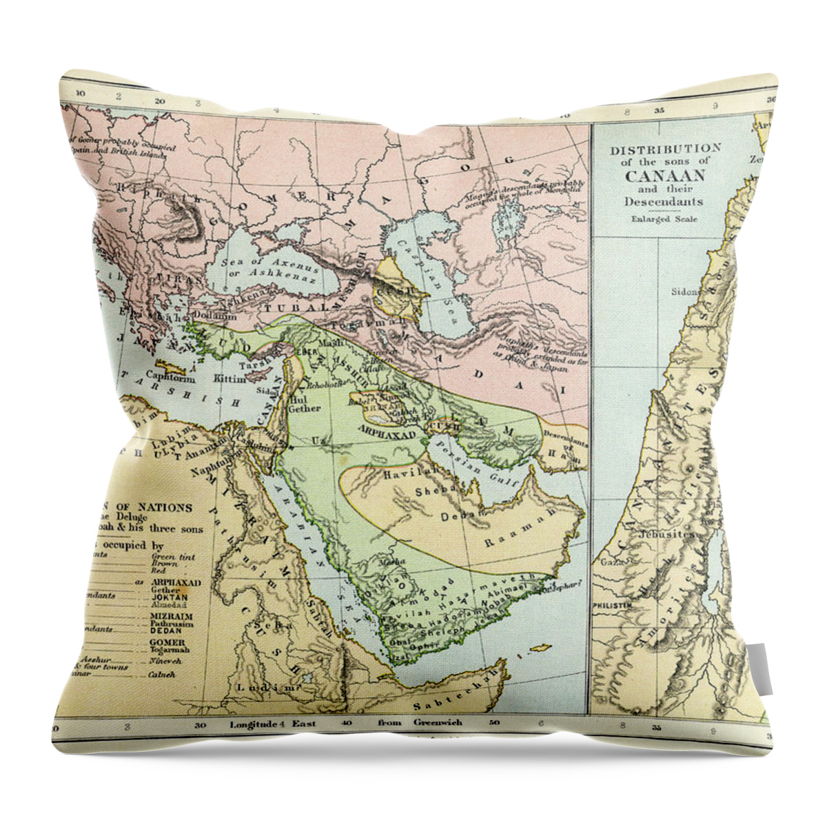 Arabia Throw Pillow featuring the digital art Biblical Map by Duncan1890