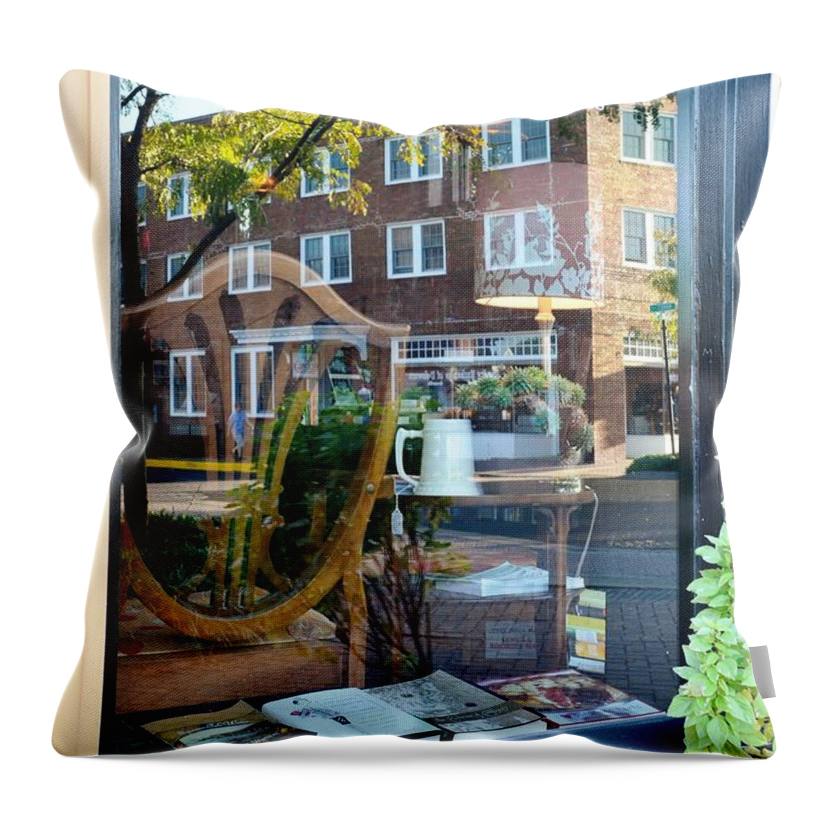 Lewes Throw Pillow featuring the photograph Biblion Used Books Reflections 4 - Lewes Delaware by Kim Bemis