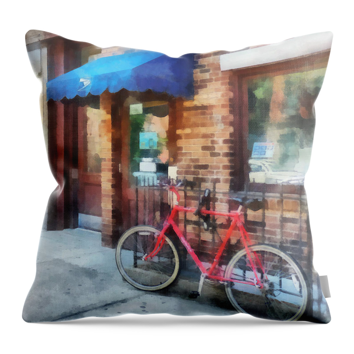 Bicycle Throw Pillow featuring the photograph Hoboken NJ - Bicycle By Post Office by Susan Savad