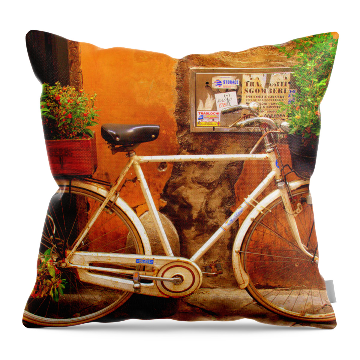 Rome Throw Pillow featuring the photograph Bicycle in Rome by Caroline Stella