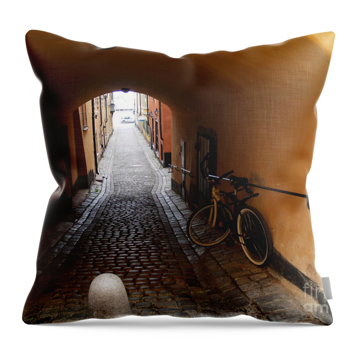 Bicycle Throw Pillow featuring the photograph Bicycle in Tunnel by Robin Pedrero