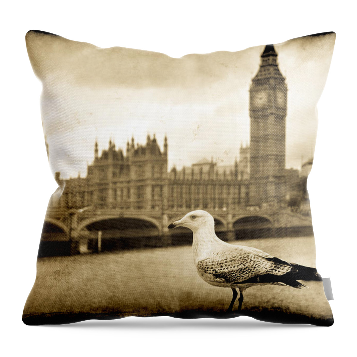 Pictorial Throw Pillow featuring the photograph Big Ben and the Seagull by Jennifer Wright