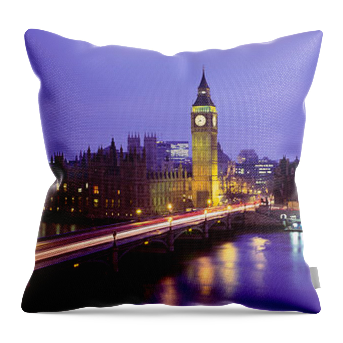 Photography Throw Pillow featuring the photograph Big Ben Lit Up At Dusk, Houses Of by Panoramic Images