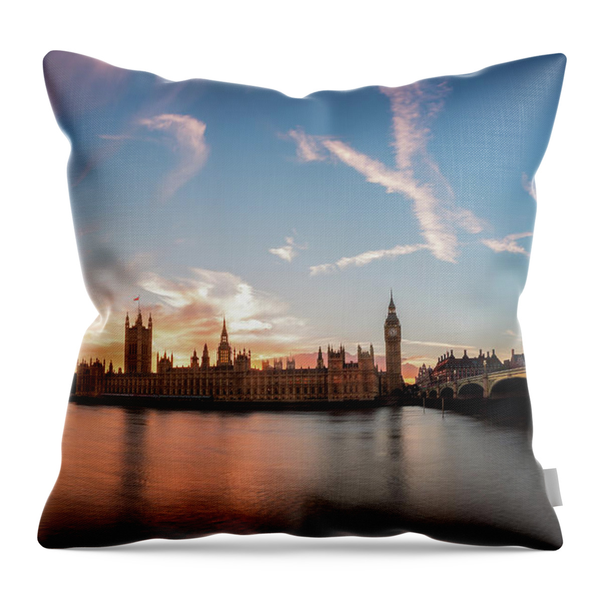 Arch Throw Pillow featuring the photograph Big Ben Sunset Panorama In London by Paul Wynn-mackenzie Photography