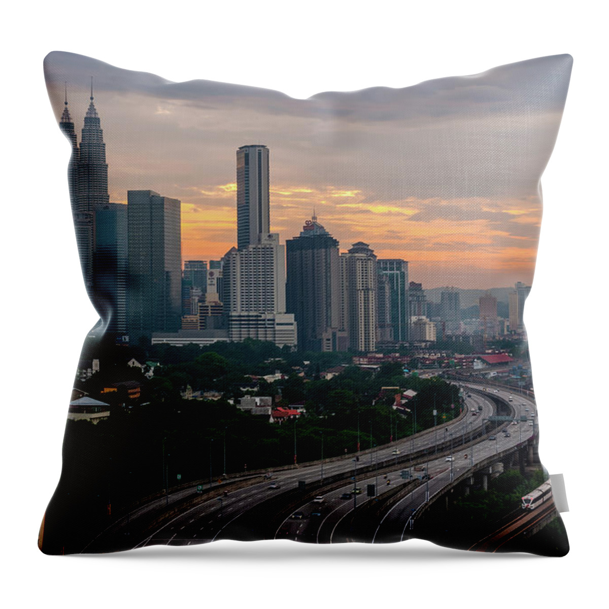 Train Throw Pillow featuring the photograph Big Picture Klcc Skyline by Azirull Amin Aripin