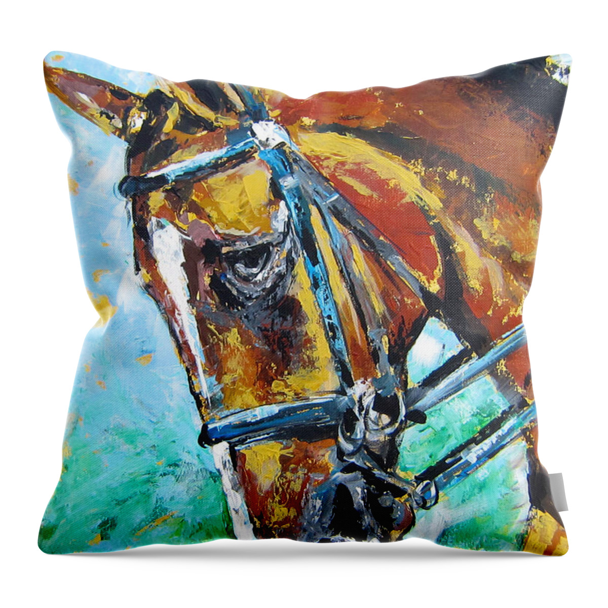 Equestrian Throw Pillow featuring the painting Big Pony by Alan Metzger