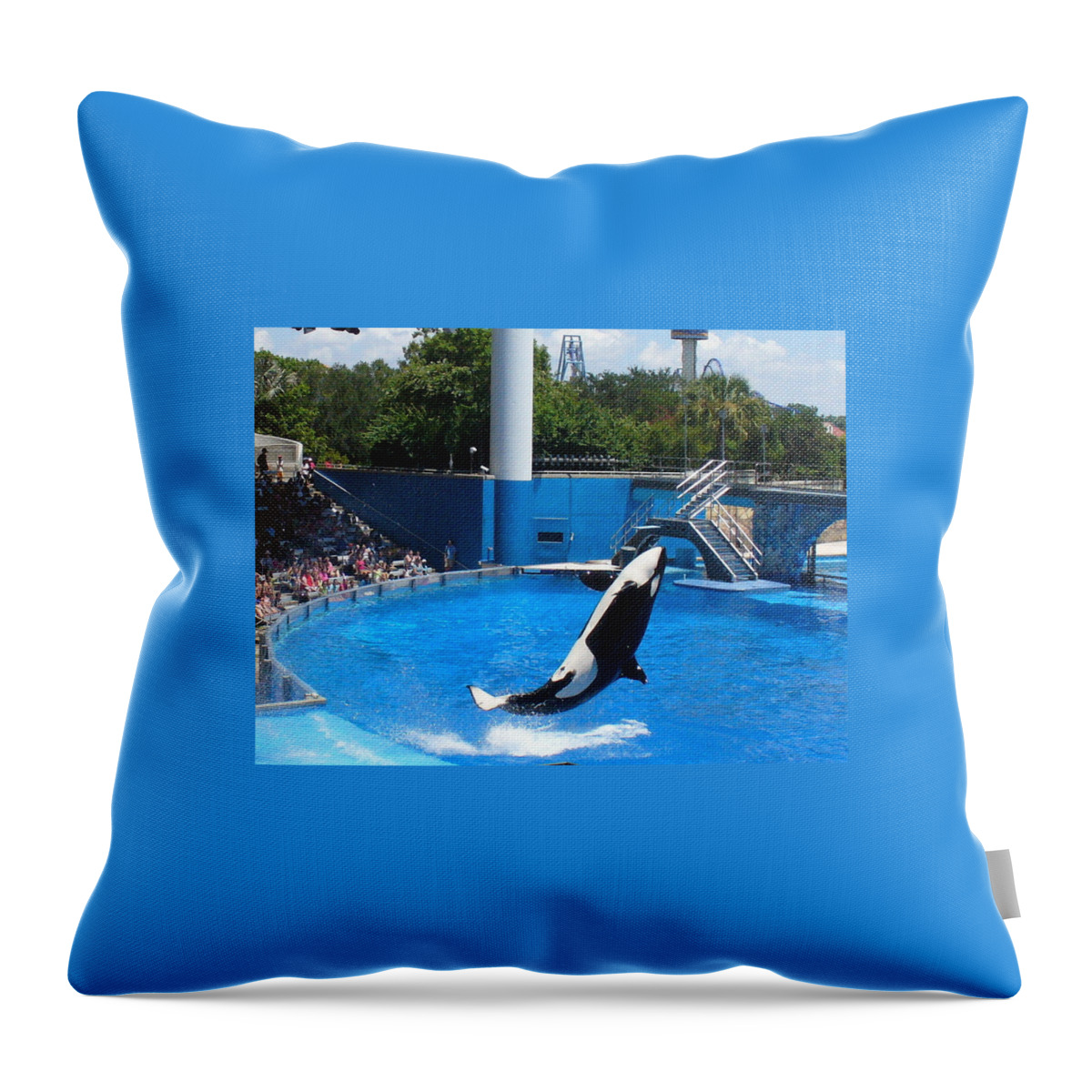 Orca Whales Throw Pillow featuring the photograph Big Splash Welcome by Lingfai Leung