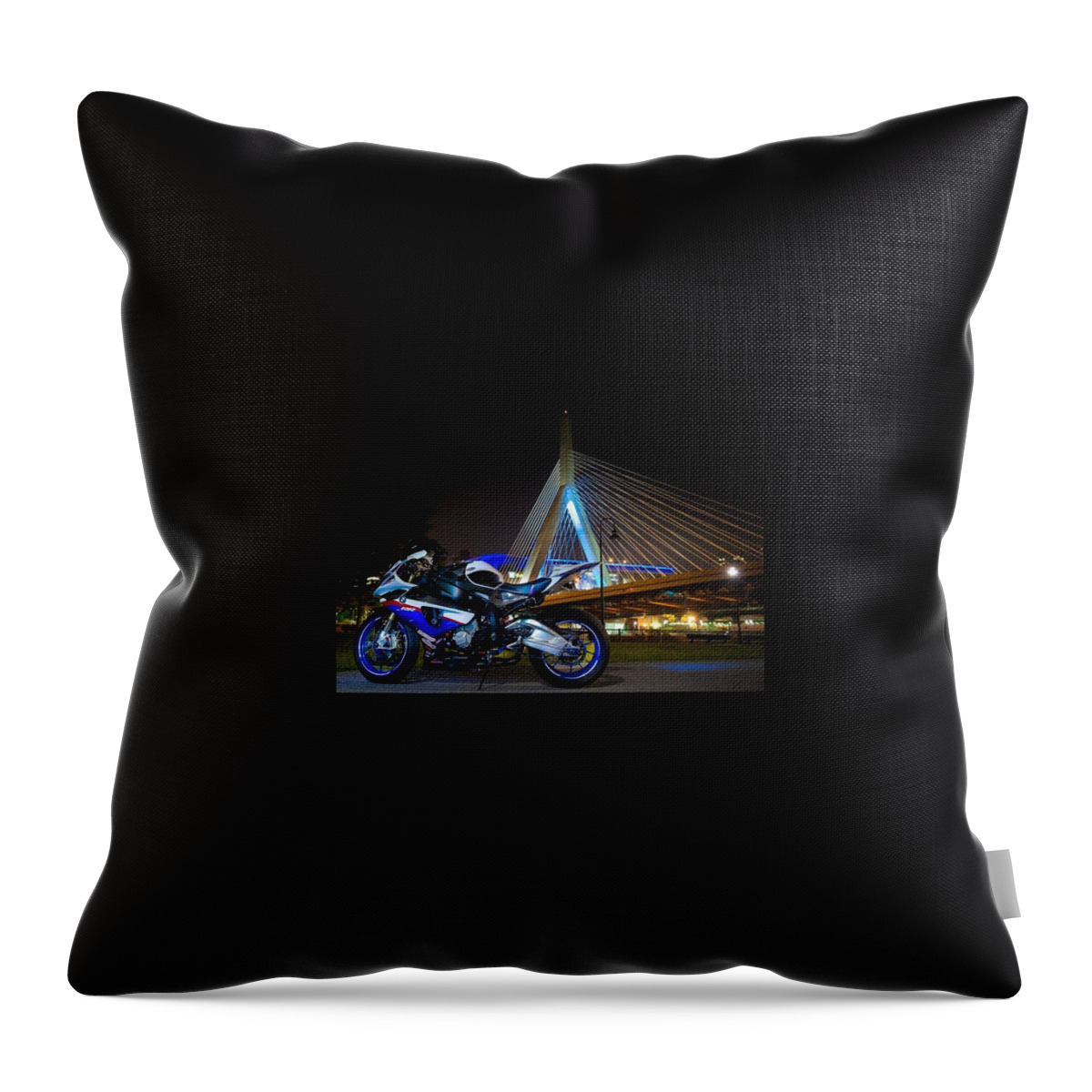 Motorcycle Throw Pillow featuring the photograph Bike and bridge by Lawrence Christopher