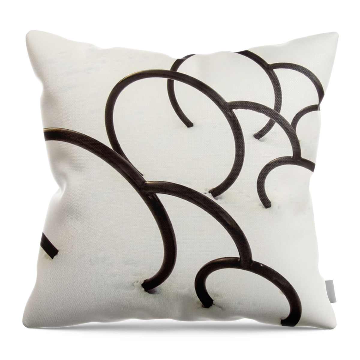 Minimalism Throw Pillow featuring the photograph Bike Rack in Snow by Robert Mitchell