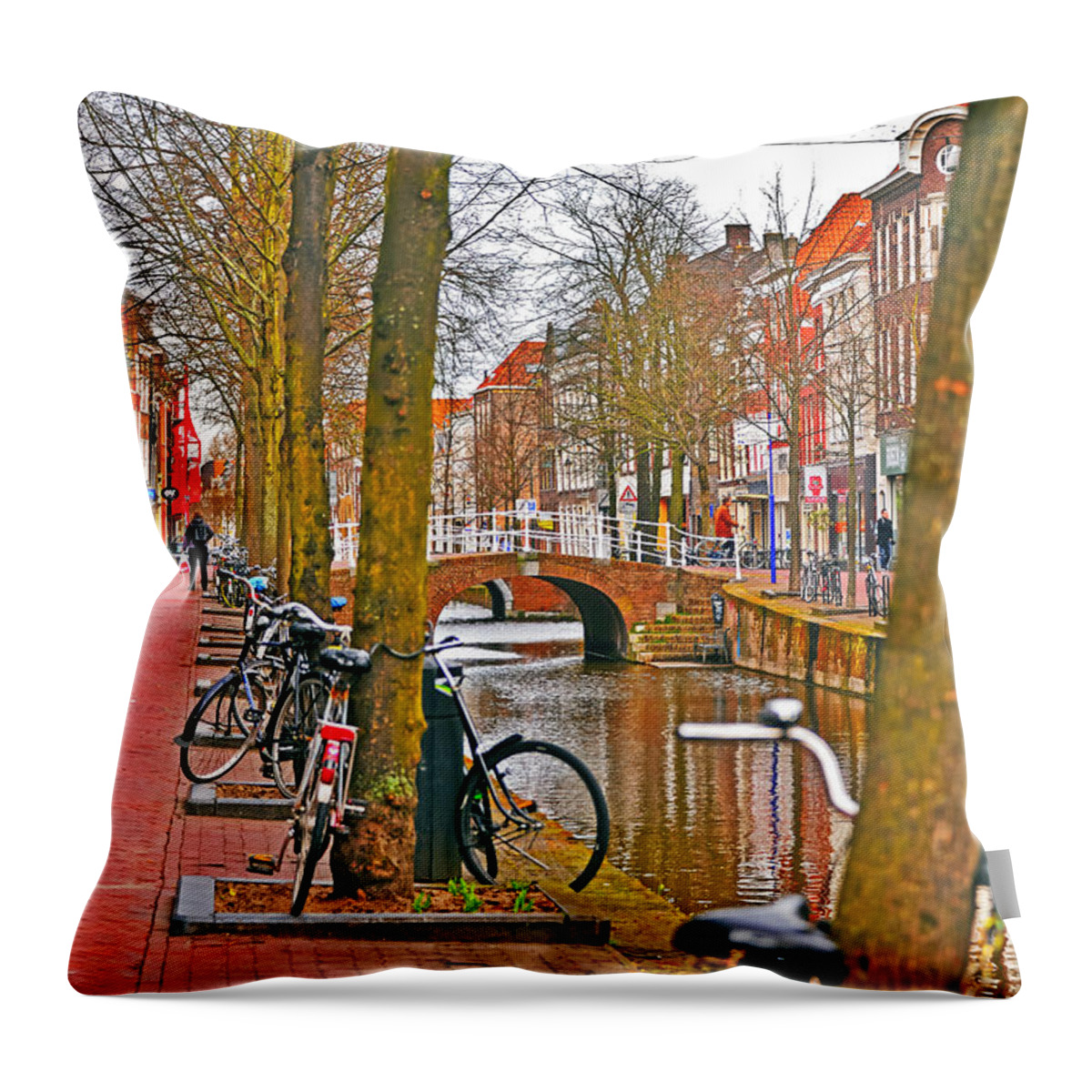 Travel Throw Pillow featuring the photograph Bikes and Canals by Elvis Vaughn