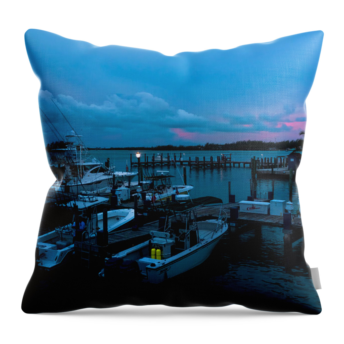 Alice Throw Pillow featuring the photograph Bimini Big Game Club Docks After Sundown by Ed Gleichman