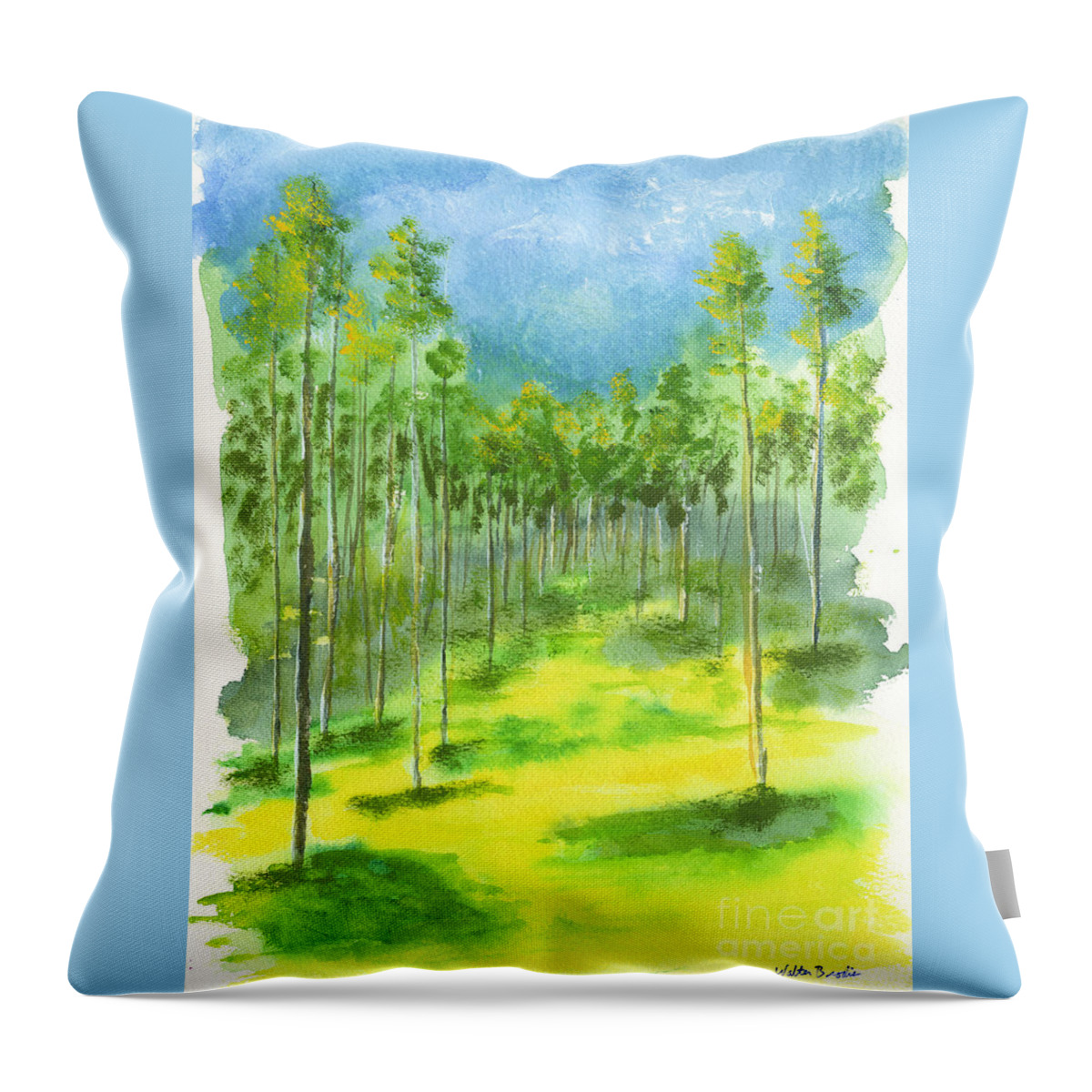 Birch Trees Throw Pillow featuring the painting Birch Glen by Walt Brodis